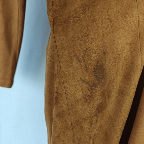 House Of CB London Brown Suede Midi Dress High Neck Cutout Slit Size Small - Picture 12 of 16